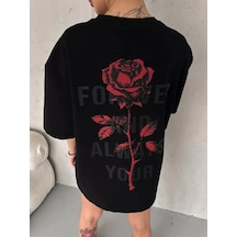 Baskılı Unisex Siyah Retro Dalga Pamuklu Oversize Tişört