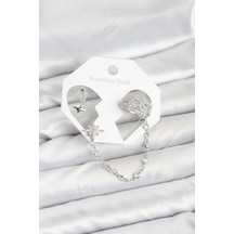 Kutup Yıldızı Model Pirinç Gümüş Renk Zincir Bağlantılı Ear Cuff Küpe Seti Çok Renkli Kutup Yıldızı Model Pirinç Gümüş Renk Zincir Bağlantılı Ear Cuff Küpe Seti Çok Renkli