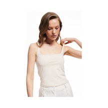 Koton Pamuklu Slim Fit Kolsuz Kare Yaka Atlet Bej 5sak10404ek Ekru