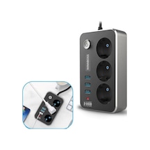 Isıya Dayanıklı Termal Akım Korumalı 2 Mt 10a 2500w 3lü Priz Ve 3 Usbi 21a Uzatma Kablosu