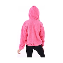 Toontoy Kız Çocuk Oversize Kapüşonlu Çıtçıtlı Cepli Düşük Omuz Peluş Sweatshirt - Garnili Pembe