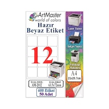 A4 Hazır Beyaz Etiket 63.5x72mm 50 Sayfa 1 Paket 12 Li Kendinden Yapışkanlı Fotokopi Lazer İnkjet Kağıdı Yazıcılar İçin