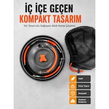Kompakt Kamp Yemek Seti Alüminyum Tencere Tava Çaydanlık Taşıma Fileli Outdoor Set Siyah