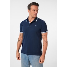 Javeir Erkek Regular Fit Çizgi Detaylı Polo Yaka T-shirt Lacivert