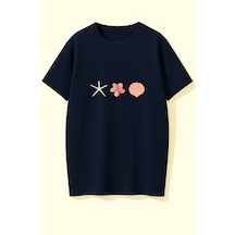Uyguntarz Unisex İstiridye Kabuk Tasarım Basklı Tshirt Lacivert