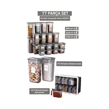 77 Parça Saklama Kabı & Baharatlık Seti Çeyiz Seti Mutfak Düzenleyici Erzak Ve Bakliyat Kabı Takımı Gri - 750410407 Gri
