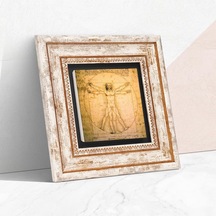 Ayrex Vinci Vitruvius Adamı Taş Duvar Tablosu - Çerçeveli Taş Tablo - Dekoratif Duvar Sanatı - Modern Ev Ve Ofis D