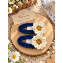 Diadem Aksesuar Diadem El Örgüsü Papatyalı Bej - Lacivert
