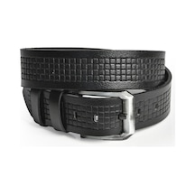 Deepsea Erkek Siyah Hakiki Manda Derisi Kot Kemeri 4,5 Cm Kare Desenli Spor Kot Kemeri 2402632 Siyah