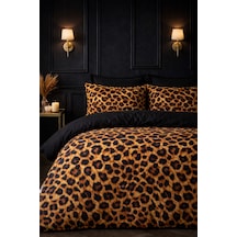 More Home Çift Kişilik Yorgan Kılıfı + Yastık Kılıfı Çarşafsız Dijital Baskılı 3d 3 Boyutlu Leopar Desenli Siyah Çok Renkli