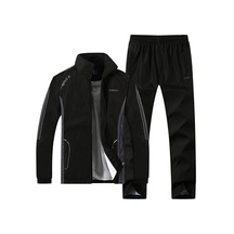 Siyah Erkek Set İlkbahar Sonbahar Erkek Spor Iki Parçalı Set Spor Takım Elbise Ceket + Pantolon Eşofman L