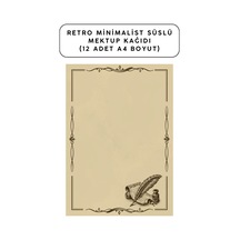 Retro Minimalist Süslü Mektup Kağıdı 12 Adet A4 Boyut