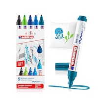 Edding 4500 Tekstil Kalemi - Siyah, 3x Mavi, Yeşil - 5 Kalem - 2-3 Mm Yuvarlak Uç Genel