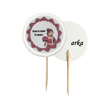 20 Adet Kişiye Özel Yuvarlak Bayraklı Baskılı Kına Hatırası Pasta Kürdanı 6,5 Cm -1