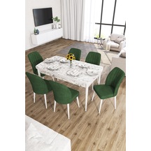 Zayn Beyaz Mermer Desen 80x132 Açılır Mutfak Masası 6 Sandalye haki