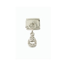 Ilkeshop Oval Zirkon Taşlı Sallatılı Çelik Charm - Gümüş Rengi