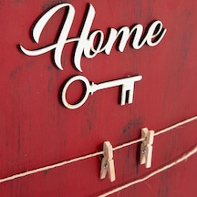 Dekoratif Home Keys Ahşap Resimlik Ve Notluk Kırmızı Lisinya