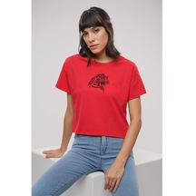 Gabria Kadın Ön Baskılı Mini T-Shirt Kırmızı