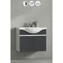 Yıldız 65 Cm Beyaz-antrasit Gri Mat Mdf Seramik Lavabolu Asma Banyo Alt Dolabı Beyaz - Antrasit