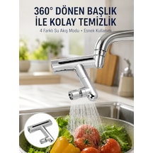 360 Dönüşlü Su Akışı Başlığı 4'ü 1 Arada Kullanım Yeni Nesil Gümüş