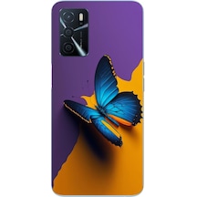 Oppo A16 Uyumlu Mavi Kelebek Baskılı Silikon Kılıf Renkli