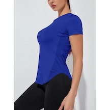 Kadın Dry Fit Running Yoga Hızlı Kuruma Nem Emici Yanları Fileli Hava Alabilen Spor T-shirt 001 Saks