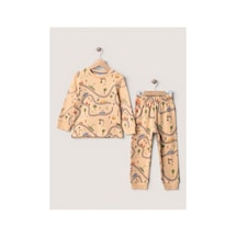 Mou&kou 1-4 Yaş Erkek Çocuk %100 Pamuk Penye Uzun Kollu Pijama Takımı Araba Desenli Turuncu