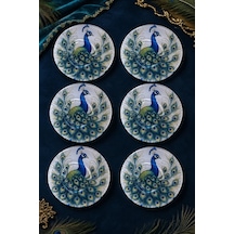 6 Lı Cam Çay Tabağı Tavus Kuşu Desenli 12 Cm 6 Adet Çay Tabak Yeşil