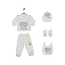 Pia Baby 2002 İsme Özel Ayıcıklı Beşli Zıbın Set Krem