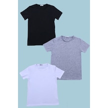 Fyk Kids 3'lü Düz Model Farklı Renk Seçeneği Ile Unisex Çocuk Tişört Çok Renkli