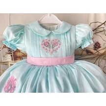 H L Y Karol Tasarım Kalp Desenli Mavi Kız Bebek Elbisesi, Özel Dikim Kız Çocuk Elbisesi, Doğum Günü Elbisesi, Fotoğraf Çekim Elbisesi, Kız Bebek Hediyesi, 0-12 Yaşa Uygun Yeşil