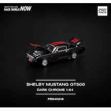 Pop Race Shelby Mustang Gt500 Dark Chrome With Red Stripes 1/64 Siyah 218