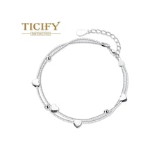 Tatlı Aşk Bilezik Kadın Çift Katmanlı Tasarım Yuvarlak Top İnci Hollow Kalp Bilezikler Ayarlanabilir Beyaz