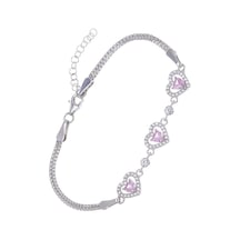 Nagiss Kalp Model Pembe Zirkon Taşlı 925 Ayar Gümüş Kadın Bileklik