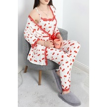 Seka Store Seka Milan Kumaş 3'lü Pijama Set Beyazkiraz - 50147.1857. Çok Renkli Seka Store Seka Milan Kumaş 3'lü Pijama Set Beyazkiraz - 50147.1857. Çok Renkli