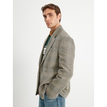 Koton Blazer Ceket V Yaka Kapaklı Cep Detaylı Viskon Karışımlı Bej Ekose 5wam50026hw Bej