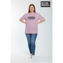 Superlife Kadın Büyük Beden Los Angeles Baskılı 3xl-6xl Bisiklet Yaka Tshırt Spr26btsk510-18 Lila