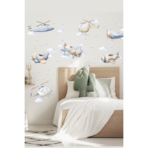 Sm0 Bebek Mavisi Soft Renk Uçaklar Duvar Sticker Seti