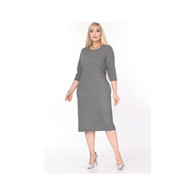 Çift Cepli Desenli Esnek Kışlık Büyük Beden Midi Elbise 44d-2710 Desenli