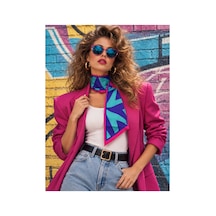 Tarzını Seç Seksenler Neon Ritim Geometrik Desenli Kravat / Eşarp / Fular 85x25cm Çok Renkli