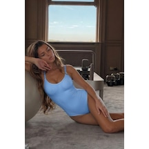 Kadın Slip Elastanlı Vücut Uyumlu Mavi Body