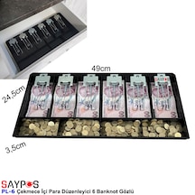 Metal Mandallı Rampalı Çekmece İçi Para Düzenleyici 6 Banknot 4 Bozuk Para Gözlü 49x24,5x3,5cm