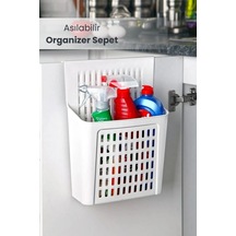 Dolap Kapağına Asılabilir Organizer Sepet Beyaz