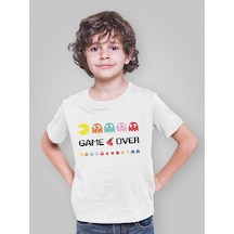 Sevbano Pacman Game Over Yazılı Unisex Oyun Çocuk Tişört 1-12 Yaş Beyaz