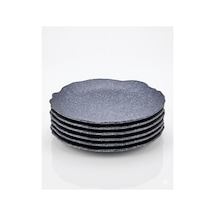 6'lı Mat Gri 18 Cm Dalgalı Kenar Servis Tabağı Seti - Modern Yuvarlak Kahvaltı, Pasta Ve Tatlı Tabakları Beyaz