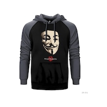 V For Vendetta Maske Gri Reglan Kol Kapşonlu Sweatshirt Gri