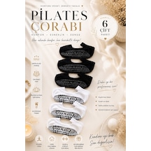 Çorap Vitrini 6'lı Paket Kadın Kaydırmaz Tabanlı Pilates Ve Yoga Çorabı Seti Siyah - Beyaz