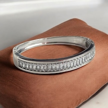 Kırmızı Sanat Evi İri Sıralı Taşlı Şık Gümüş Renk Çelik Kadın Kelepçe