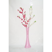 60 Cm Pembe Desenli Vazo Beyaz Pembe Bahar Dalı