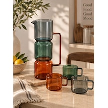 Morponi Otantik Desenli Cam Layers Trio Sürahi 1600 Ml 3 Adet Bardak Seti
